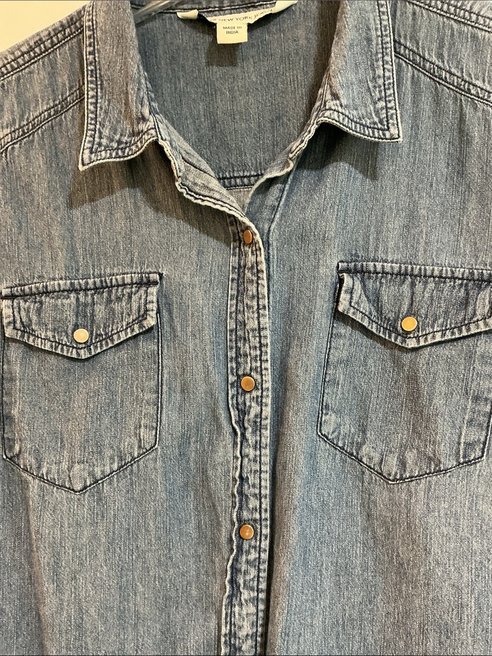 Jones New York Blue Denim Snap Front Shirt - Picture 3 of 8